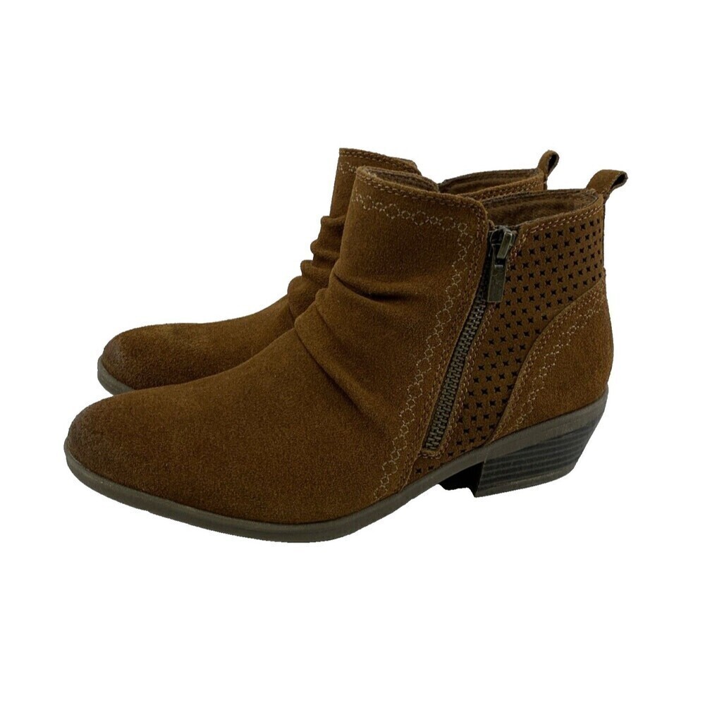Earth Origins Collette Cheryl Cognac Suede Ruched Ankle Boots Women 7M